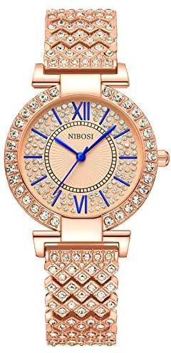 NIBOSI Women's Watches Rose Gold Diamond Dial Watches for women Stylish Analog Dress Wrist Watches with Stainless Steel Strap