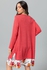 Kady Crew Neck Solid Tunic Top With Floral Trim - Coral Pink