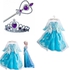 3 Pieces Elsa Anna Blue Dress Frozen With Violet Crown And Wand 7-8 Years