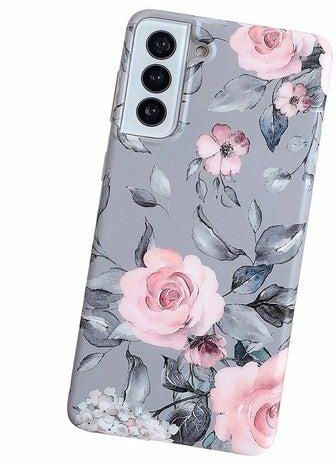 Phone Case Designed for Galaxy S21 5G for Women Girls, Soft Slim Full-around Protective Cute Cover, Floral Purple Gray Leaves Pattern, Compatible with Galaxy S21 6.2''