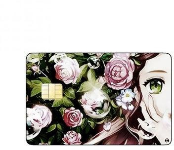 PRINTED BANK CARD STICKER Beautiful Girl Drawing With Flowers