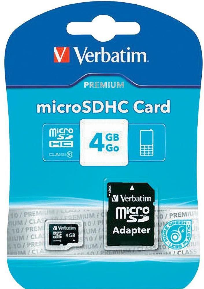 Verbatim 44080 4 GB Micro SDHC Class 10 Memory Card with SD Adapter