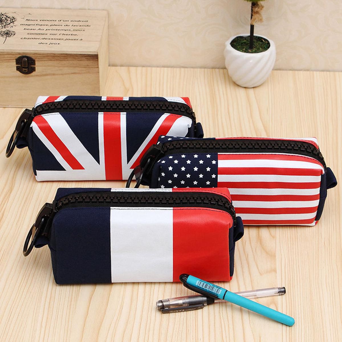 Creative Canvas Pen Bag Pouch Large Capacity Zipper Pencil Case Stationery Cosmetic Bag