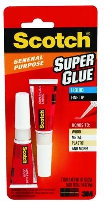 3M Scotch Super Glue Liquid, .07oz, 2 Pcs/Pack