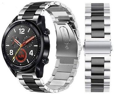 Classic Stainless Steel Strap Smartwatch Band For Samsung 44mm/Huawei GT2/Gear 3/Honor Magic 2 Silver/Black