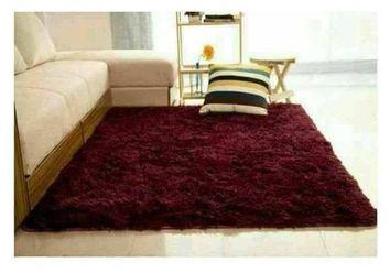 Generic Plain Fluffy Carpets- Maroon