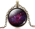Galaxy Space Glass Cabochon Necklace - Dark Purple