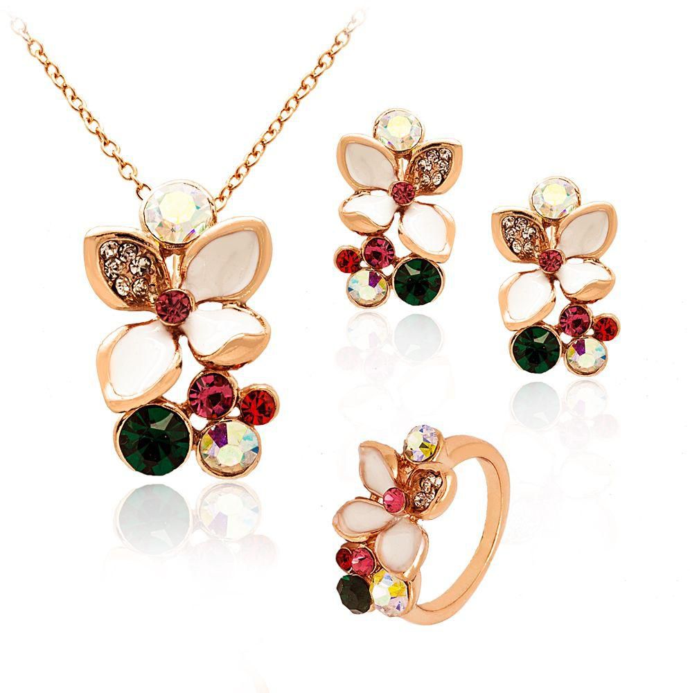 Mysmar Yellow Gold Plated Crystal Jewelry Set [MM318]