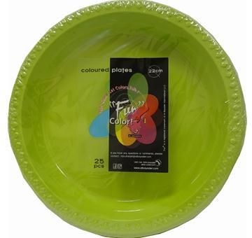 Fun Color Plastic Plate Green 22 cm - 25 Pieces