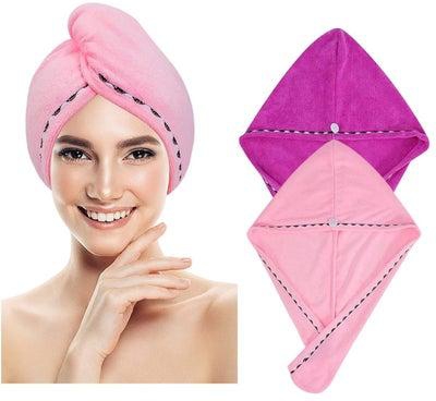 2pcs Microfiber Dry Cap Absorbent Fast Turbans Pink, Rose Red Hair Towel Wrap Quick Dry for Women's Wet Hair