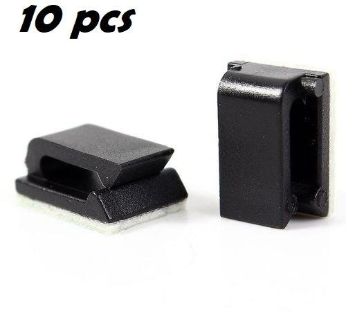 Black Adhesive Cable Wire Organizer Small Clip Holder - 10Pieces 