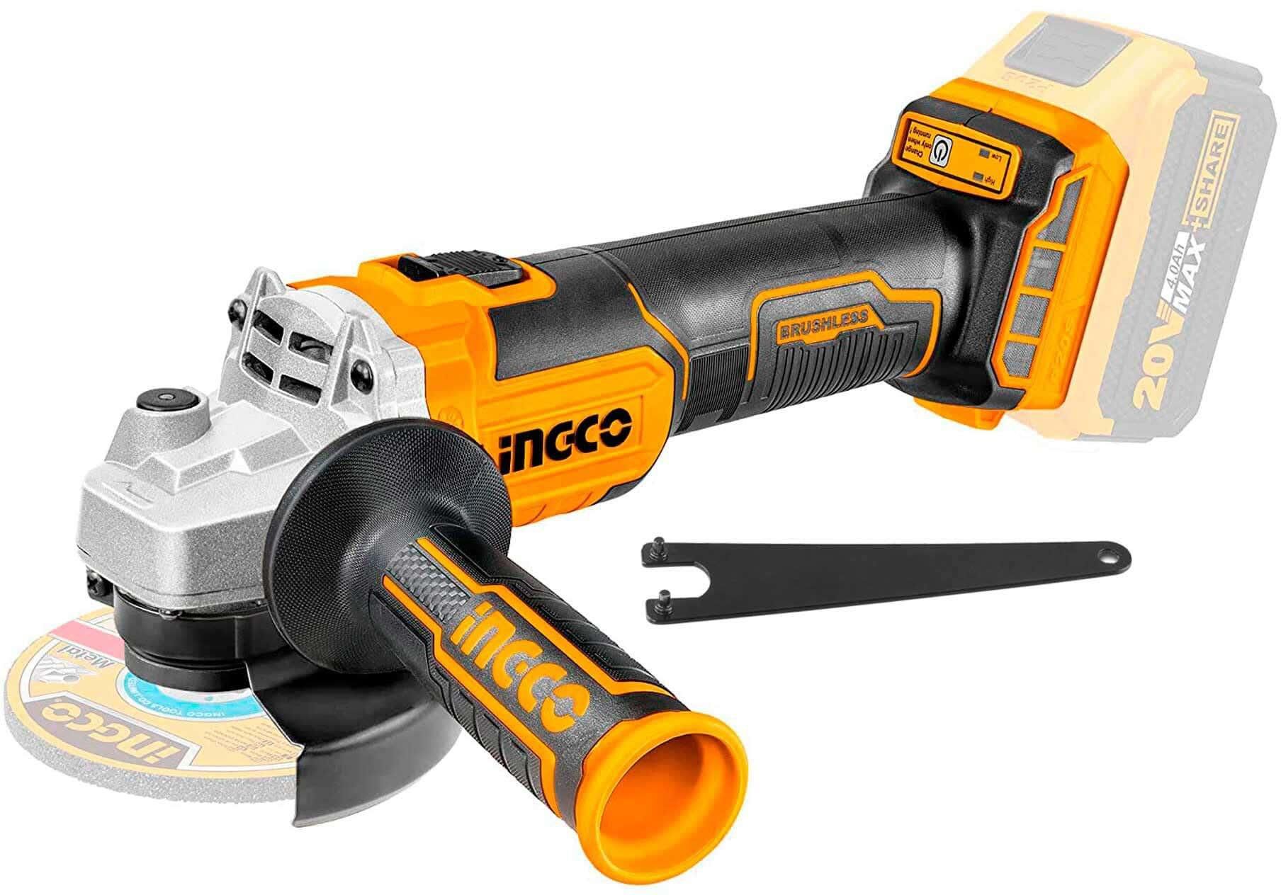 Get Ingco Cagli201158 Battery Angle Grinder, 20V, 115Mm Disc - Black Yellow with best offers | Raneen.com
