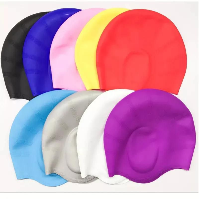 New Silicone Swimming Cap With Ear Cover Durable Pure Color Swim Caps For Men Women Surfing Diving