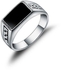 925 Silver Men's Ring with Enamel Square Stone