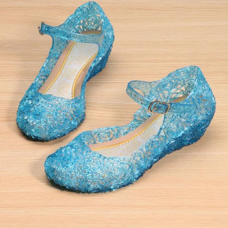 Girls Pvc Frozen Non-Slip Elsa Wedge Princess Fashion Cinderella Hole Jelly Sandals