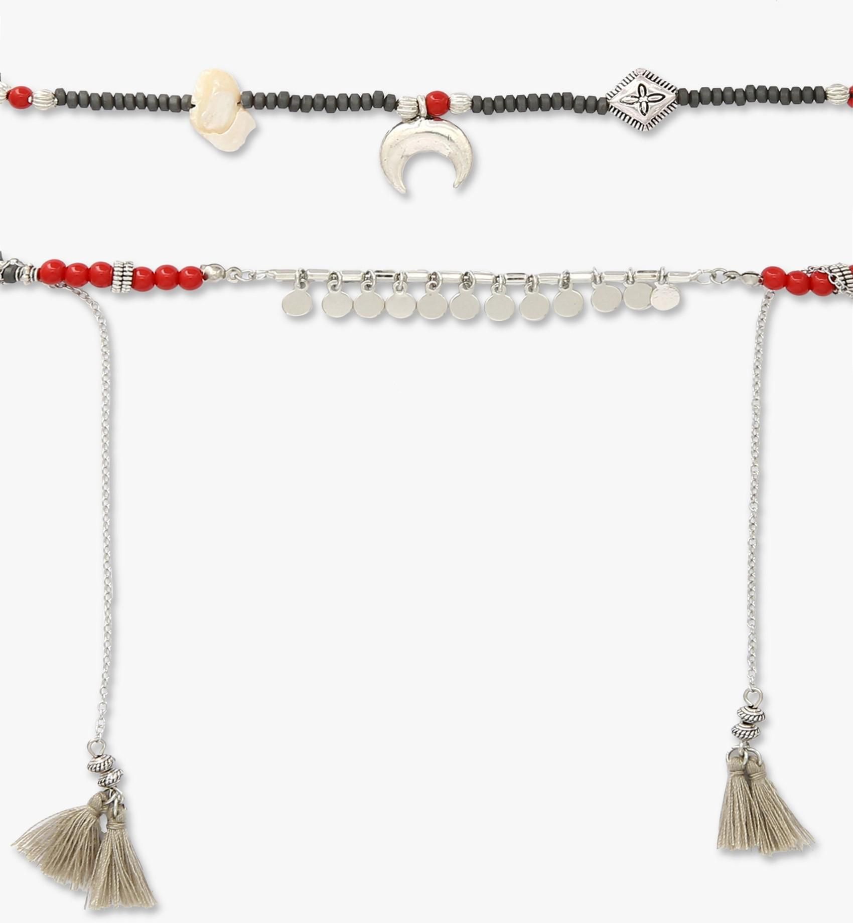 Silver Red Folk Necklace Set