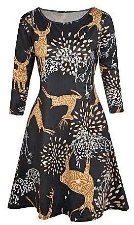 Znu Womens Long Sleeves Christmas Patterns Print Maxi Party Evening Dress Plus Size