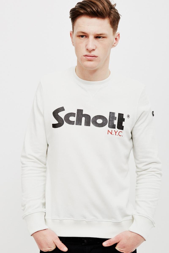 Schott Crew Neck Sweatshirt With Casual Logo White