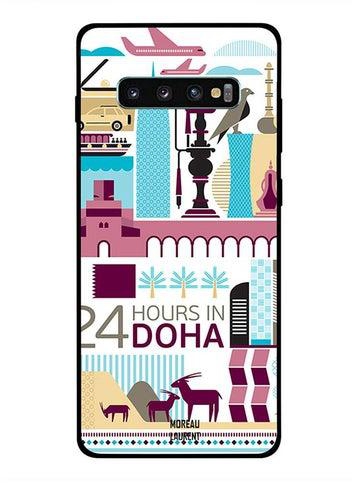 غطاء حماية واقِ لهاتف سامسونج جالاكسي S10 بلس نمط مطبوع بعبارة "24 Hours in Doha"