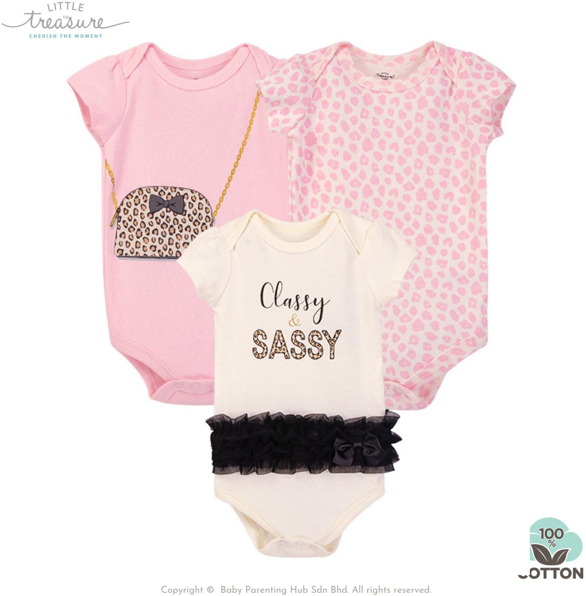 Little Treasure Baby Bodysuit Set 3pcs Classy Sassy - 3 Sizes