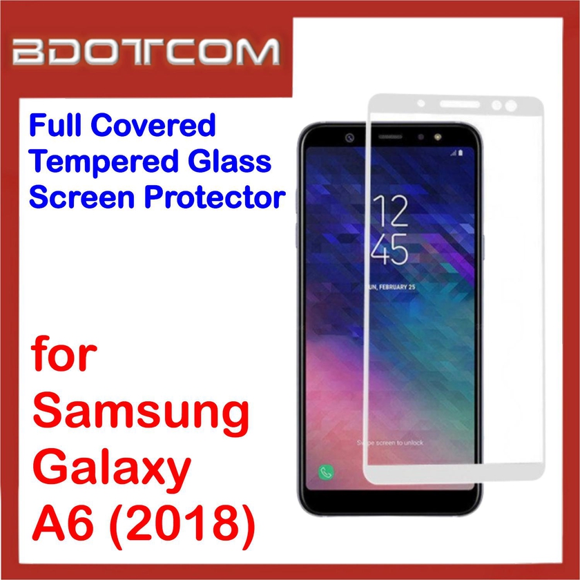 Bdotcom Full Covered Tempered Glass Screen for Samsung Galaxy A6 2018 (White)
