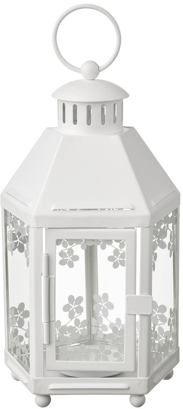 KRINGSYNT Lantern for tealight, in/outdoor - white 21 cm