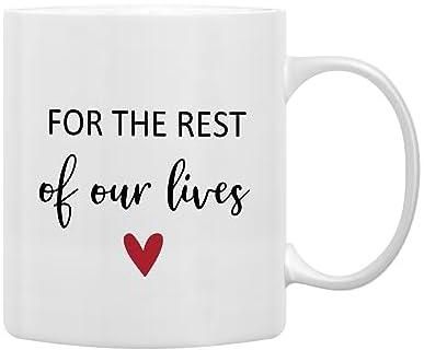 QASHWEY For the Rest of Our Lives Coffee Mug, Bridal Shower Gift Engagement Gifts for Couples Mr and Mrs Gift Coffee Cups Ceramic 11oz, Couples Gifts Tea Cup
