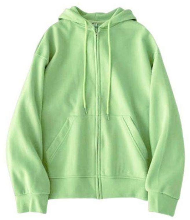 Solid Milton Sweatshirt With Capiccio And Zipper Full Sleeve For Women - Light Green