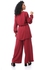 Andora Dark Red Solid Suit Set With Open V Neck