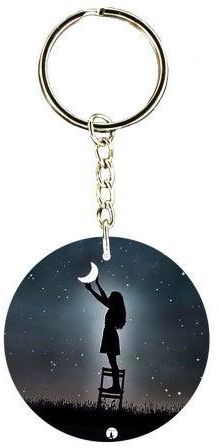 Girl And The Moon Printed Keychain