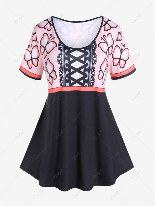 Plus Size Butterfly 3D Lace Up Print Tee - 5x | Us 30-32