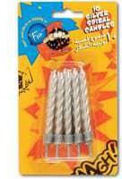 Fun Birthday Candle With Holder Silver Pack of 10