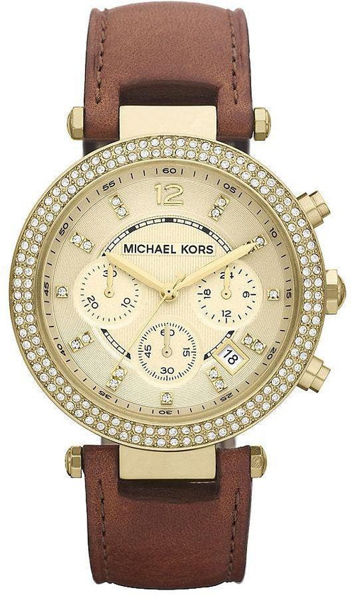 Michael Kors Parker Women's Gold Dial Leather Band Chronograph Watch - MK2249