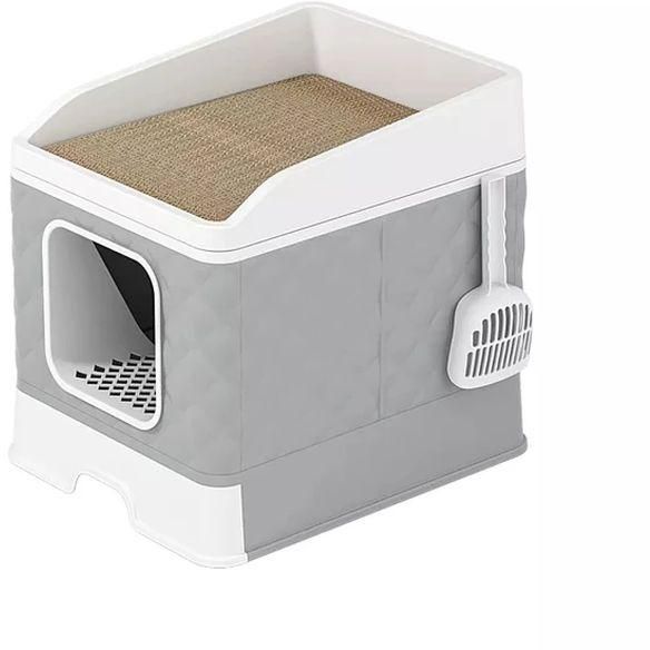 TD Foldable Cat Litter Box With Scratcher - Grey