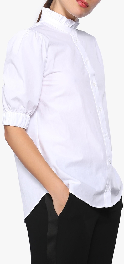 White Ruffle Neck Shirt