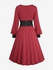 Plus Size Surplice Ruffles Bishop Sleeve A Line Chinese Style Dress with Bowknot Tie Belt - 2x | Us 18-20