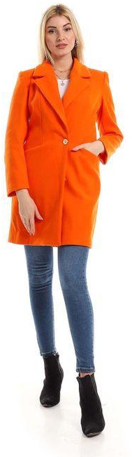 Mr Joe Trendy Notched Collar Long Sleeved Coat With Gold Button - Orange