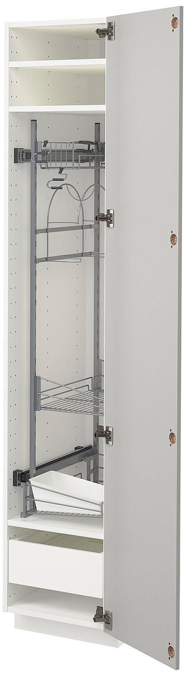METOD / MAXIMERA High cabinet with cleaning interior - white/Ringhult light grey 40x60x200 cm