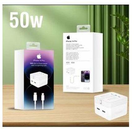 50 Watts Dual Type C Lighting Fast Charger For Iphone 14 Pro Max/14 Plus/14/13 Pro Max/13 Pro/13/13 Mini/12 Pro Max/12 Pro/12/12 Mini/11 Pro Max/11 Pro/11 And Ipads