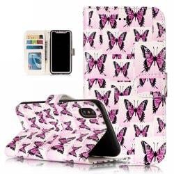 Pink Butterfly Pattern Flip Cover Holster PU Leather wallet Card Slots Holder Protection Mobile Phone Bag Case For iPhone X - 彩色 - For Iphone X
