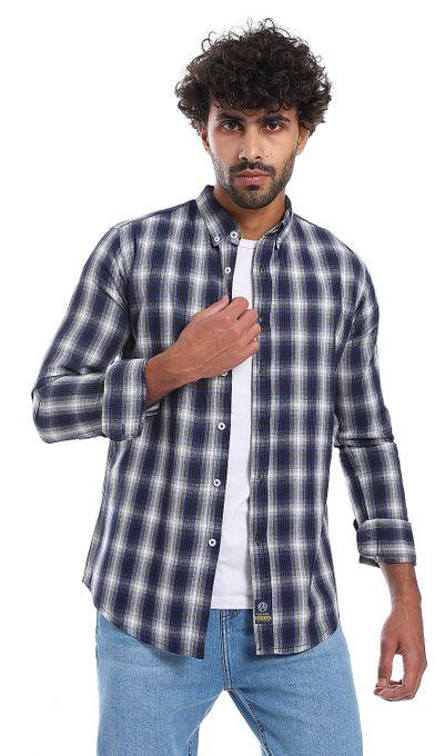 Pavone Casual Plaids Full Buttoned Shirt - Navy Blue& Grey
