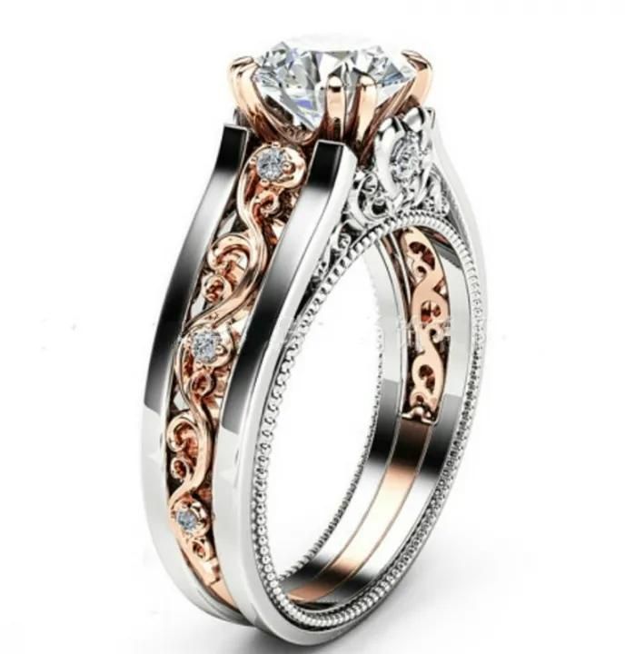 New plated 14k rose gold Rings color white zircon Wedding Women Lover Engagement Ring Jewelry Gift