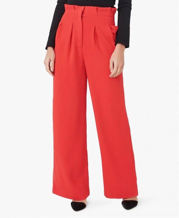 Red Gathered Waist Wide Leg Trousers