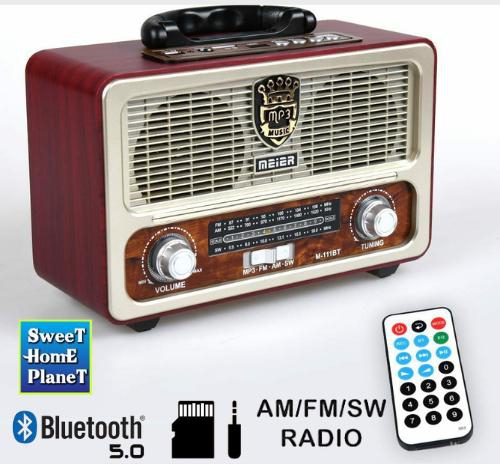 MEIER M-111BT Classic Wooden Retro FM AM SM MP3 Radio USB SD