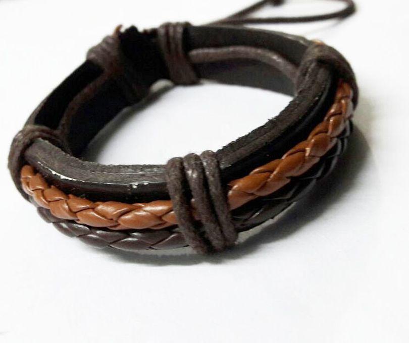 Fashion Brown Leather Braided Shamballa Bracelet