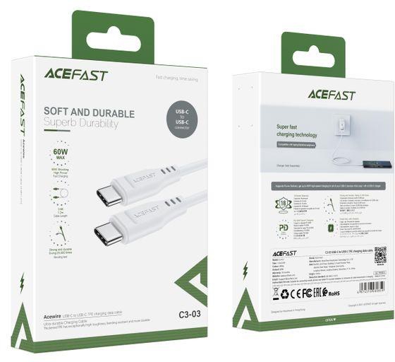 Acefast C3-03 USB-C To USB-C 60W 1.2m Charging Cable - White