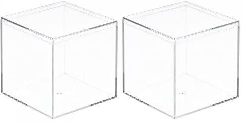 sourcing map Clear Acrylic Plastic Storage Box Square Cube Display Case with Lid, 9.5x9.5x9.5cm Container Box for Small Item, Pack of 2