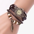 Fashion 6PC Womens Bracelet Weave Wrap Quartz Leather Leaf Beads Wrist Watches-Black