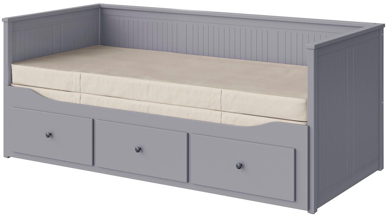HEMNES Day-bed w 3 drawers/2 mattresses - grey/Vannareid extra firm 80x200 cm