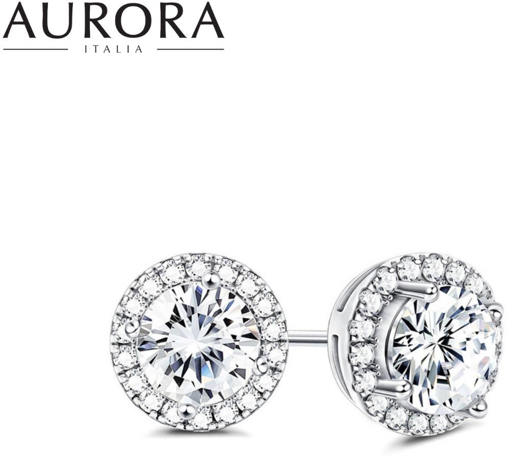 Auroses Halo Stud Earring 925 Sterling Silver 18K White Gold Plated